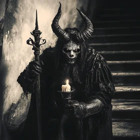 Gothic Demon with Horns and Candle