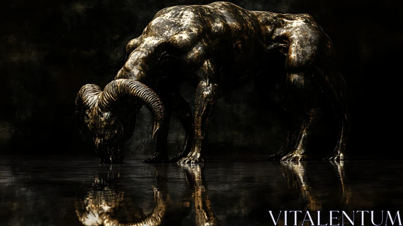 AI ART Mythical Bronze Creature at Water's Edge