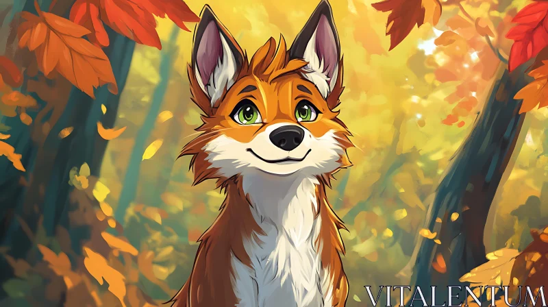 Cartoon Fox Portrait in Fall AI Image