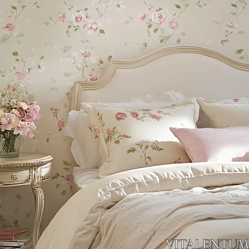 Vintage Style Bedroom with Rose Pattern AI Image