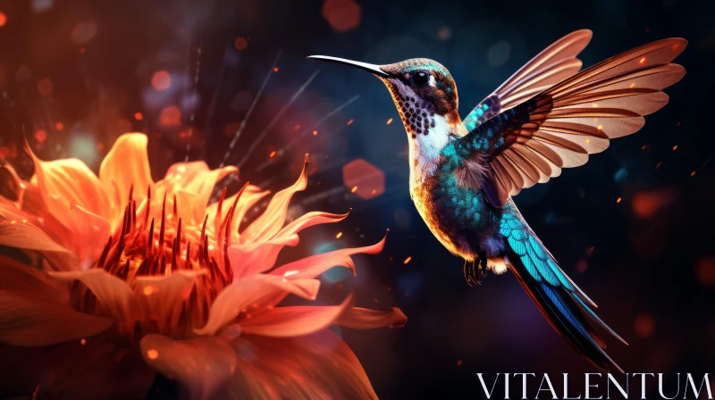 Captivating Hummingbird Approaching a Flower - Concept Art AI Image