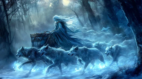 Ice Queen and Wolves in Enchanted Forest