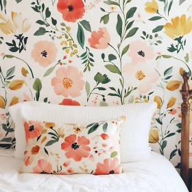 Botanical Harmony: Floral Wallpaper and Pillow