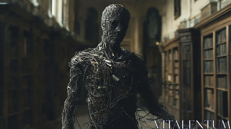 Wire Man in Library AI Image