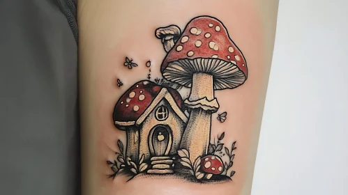 Fantasy Mushroom House Tattoo Design