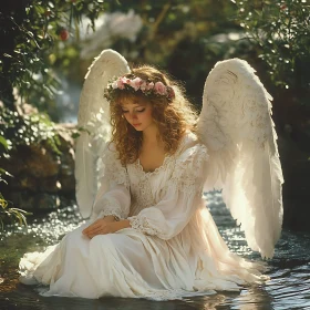 Angel with Flower Crown in Nature
