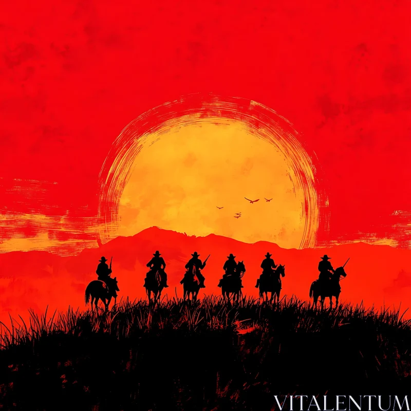 AI ART Western Riders Silhouette Sunset