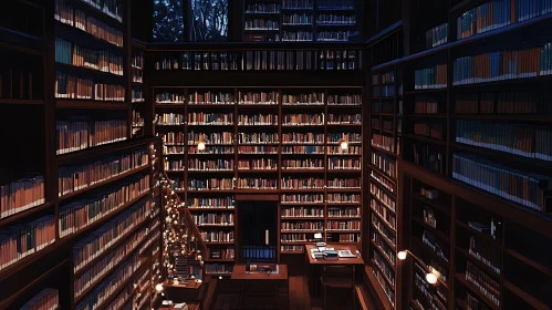 Vintage Library with Bookshelves