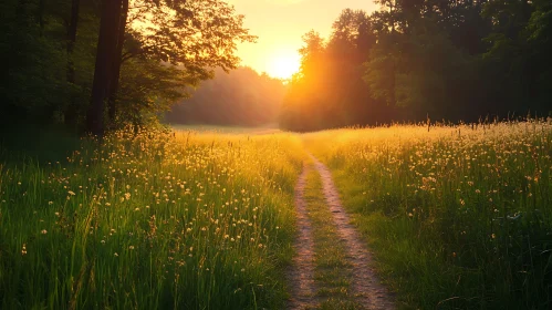 Sunlit Meadow Trail at Sunset