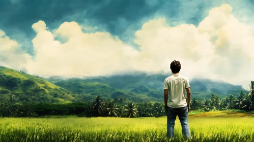 Man Gazing at Mountains Landscape