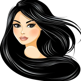 Charming Woman with Dark Hair Illustration