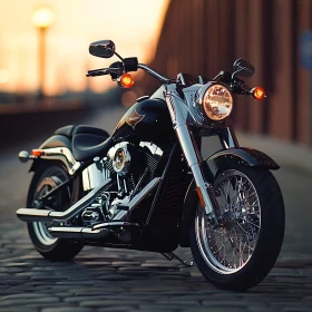 Chrome Motorcycle at Sunset