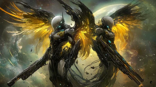 Celestial Guardians: Cyborg Angels in Space