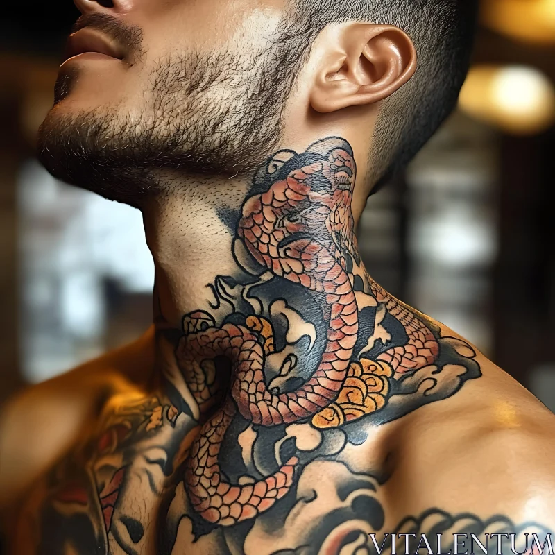 Male Neck with Dragon Tattoo AI Image