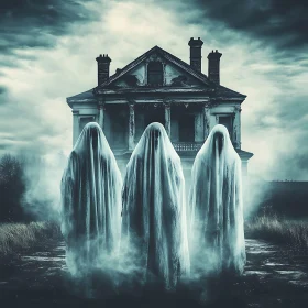 Ghostly Apparitions Before an Old House