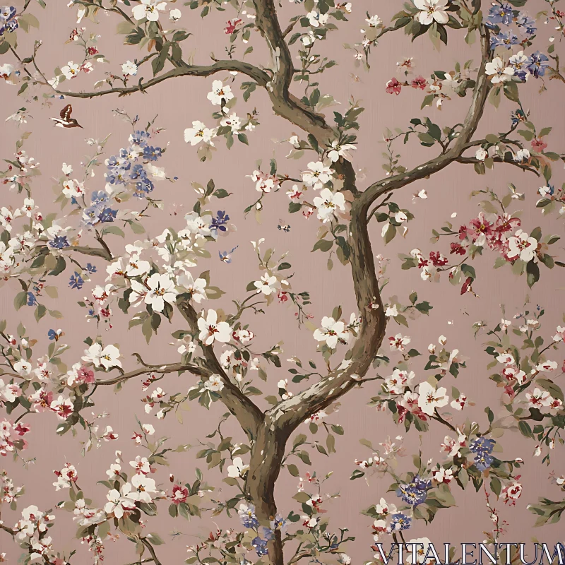 AI ART Vintage Floral Tree Design