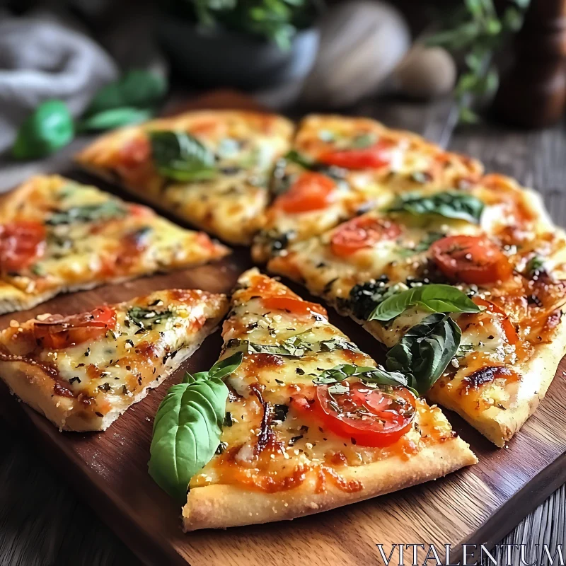 AI ART Rustic Pizza with Cheese, Basil, and Cherry Tomatoes