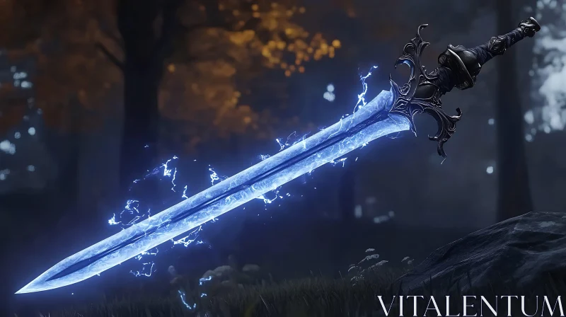 Mystical Sword with Blue Glow AI Image