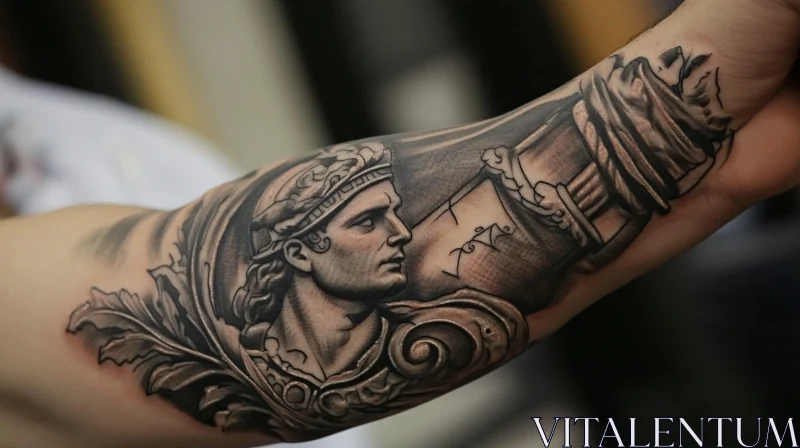 Intricate Roman Warrior Tattoo Design AI Image