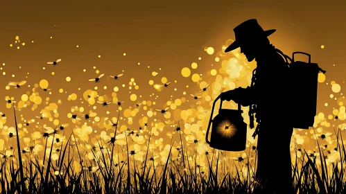 Silhouette with Lantern in Firefly Field