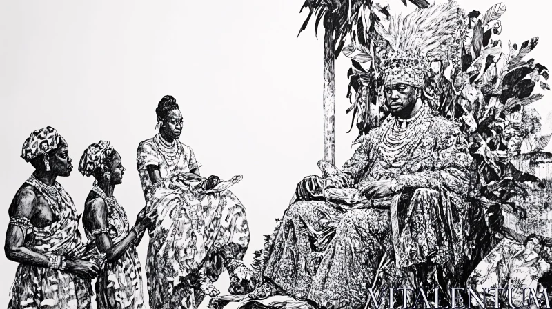 AI ART Detailed Ink Drawing of African Royalty