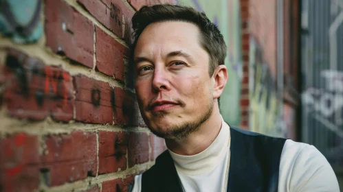 Elon Musk in Urban Graffiti-Decorated Setting