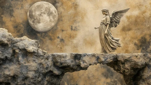 Moonlit Angel on Stone Bridge