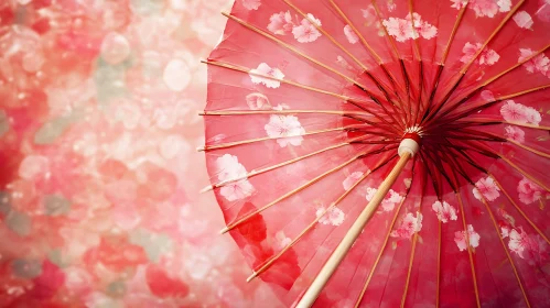 Red Umbrella with Flowers and Bokeh