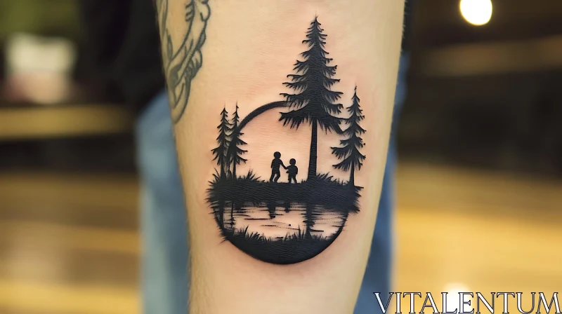 Nature Lakeside Silhouette Tattoo AI Image