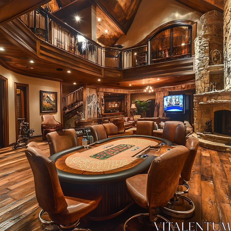 Luxurious Interior with Poker Table AI Image