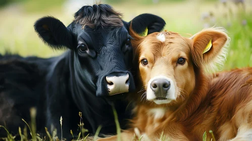 Resting Cows in Green Field