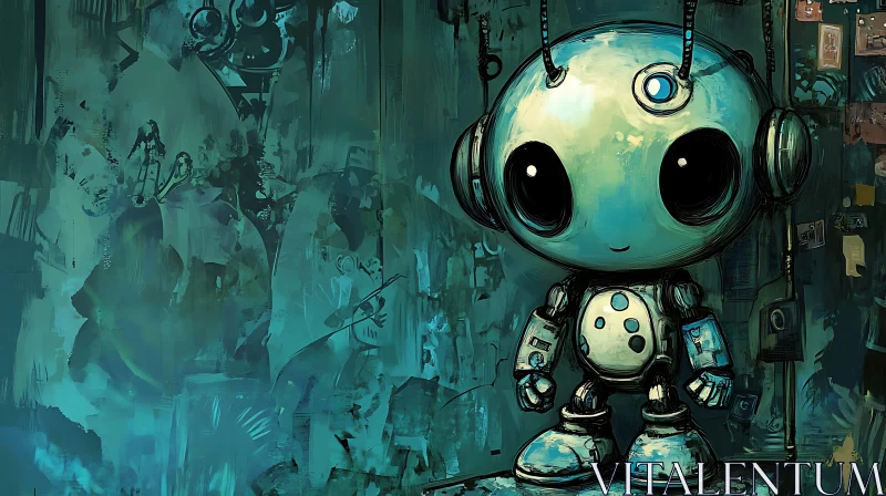 Whimsical Robot in Teal Hues AI Image