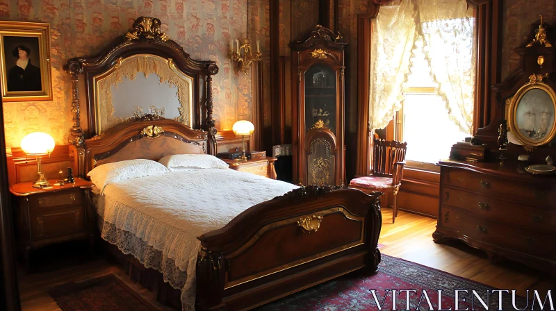 AI ART Antique Bedroom with Ornate Furniture