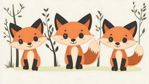 Cute Foxes in Forest