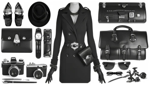 Elegant Black and White Fashion Accessories Composition