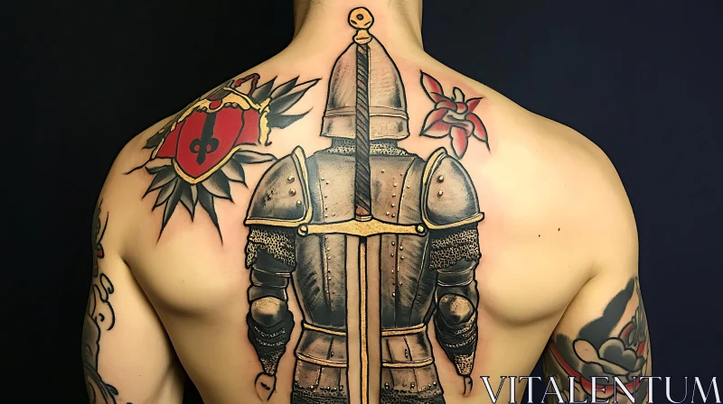 Intricate Knight Armor and Shield Back Tattoo AI Image