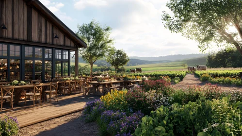 Picturesque Farm Landscape with Tables