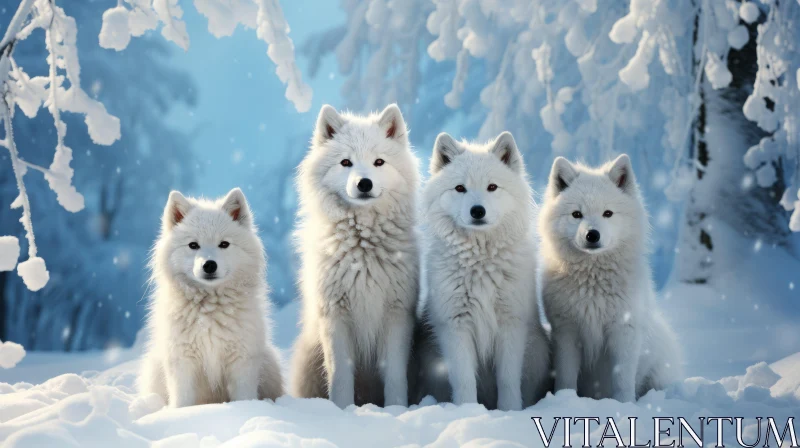 Four Wolves in a Snowy Winter Landscape AI Image