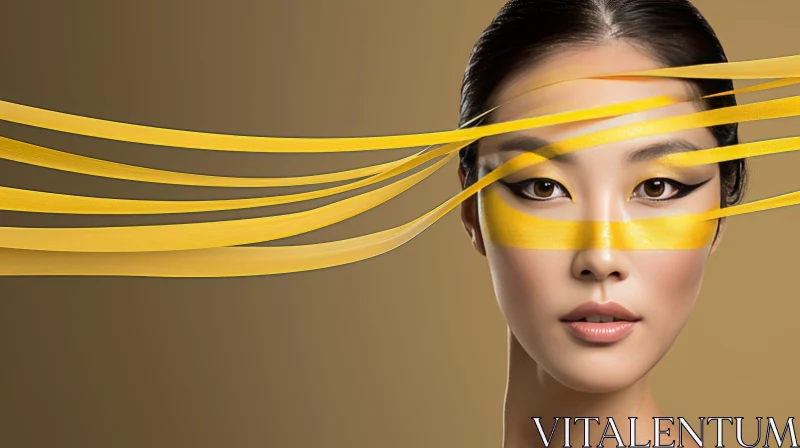 Golden Beauty: Stunning Asian Woman with Intricate Makeup AI Image