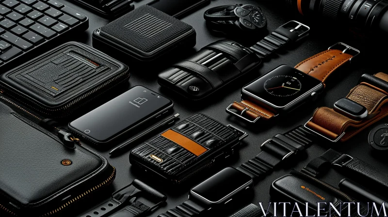Stylish and Organized Flat Lay of Modern Tech Gadgets and Accessories AI Image