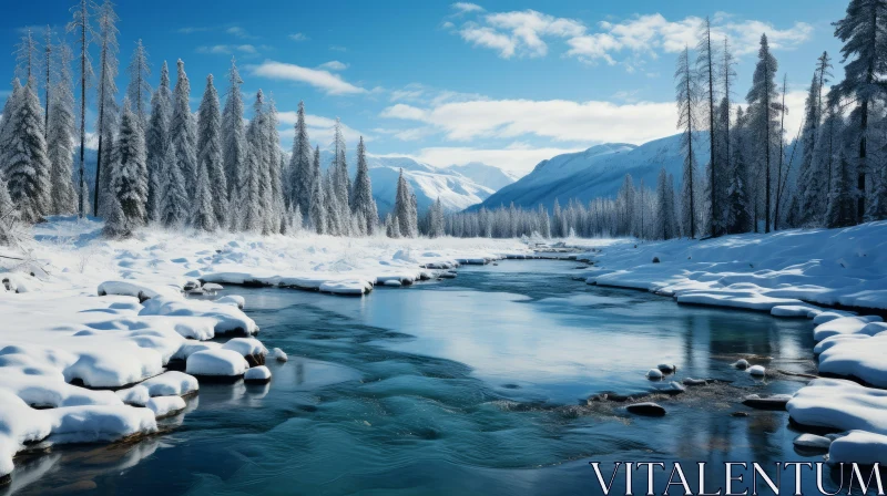 AI ART Tranquil Snow-Covered Landscape with a Small River | 8k Resolution