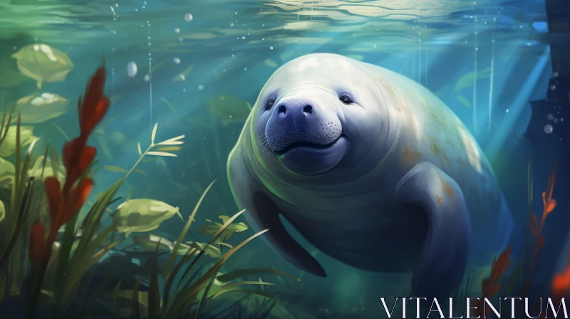 Underwater Manatee Illustration: A Dive into Nature's Beauty AI Image