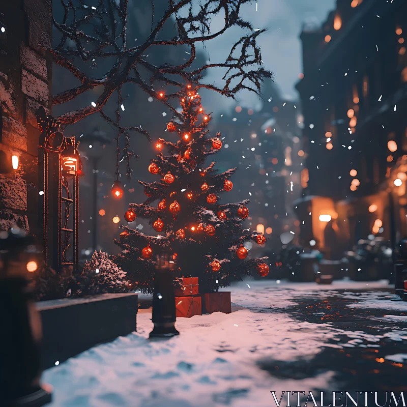 Winter City Christmas Tree Scene