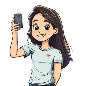 Smiling Cartoon Woman Selfie Portrait