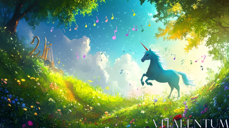 Blue Unicorn in Musical Meadow