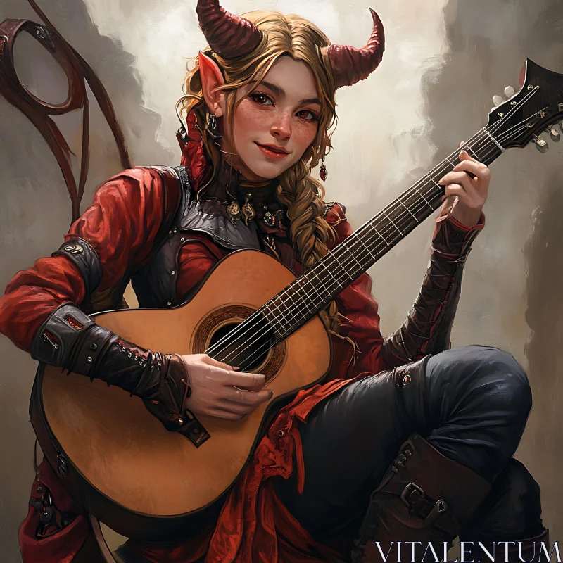 Fantasy Portrait: Demon Musician with Guitar