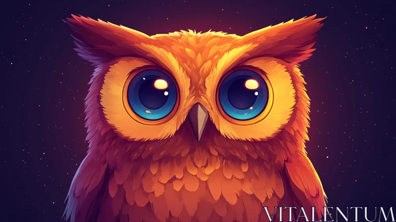 Illustrated Night Owl with Glowing Eyes