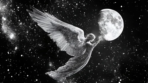 Celestial Angel and Moon Art