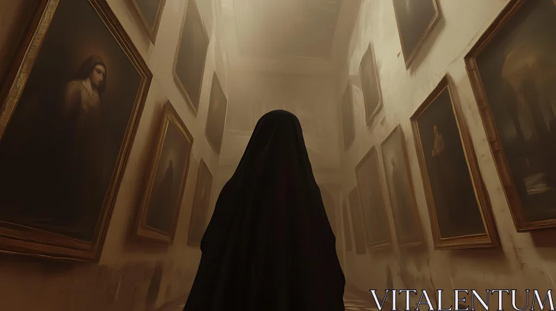 Mysterious Figure in Art Gallery