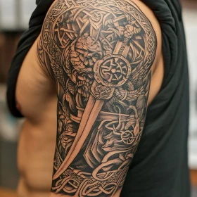 Detailed Celtic Arm Tattoo with Sword
